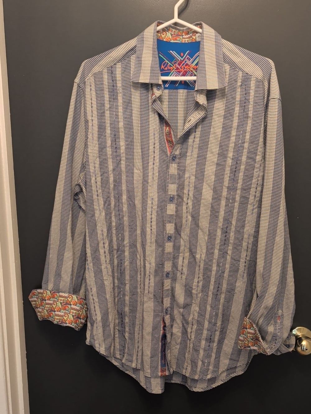 Robert Graham Blue and White Vertical Stripe Button-Down Shirt